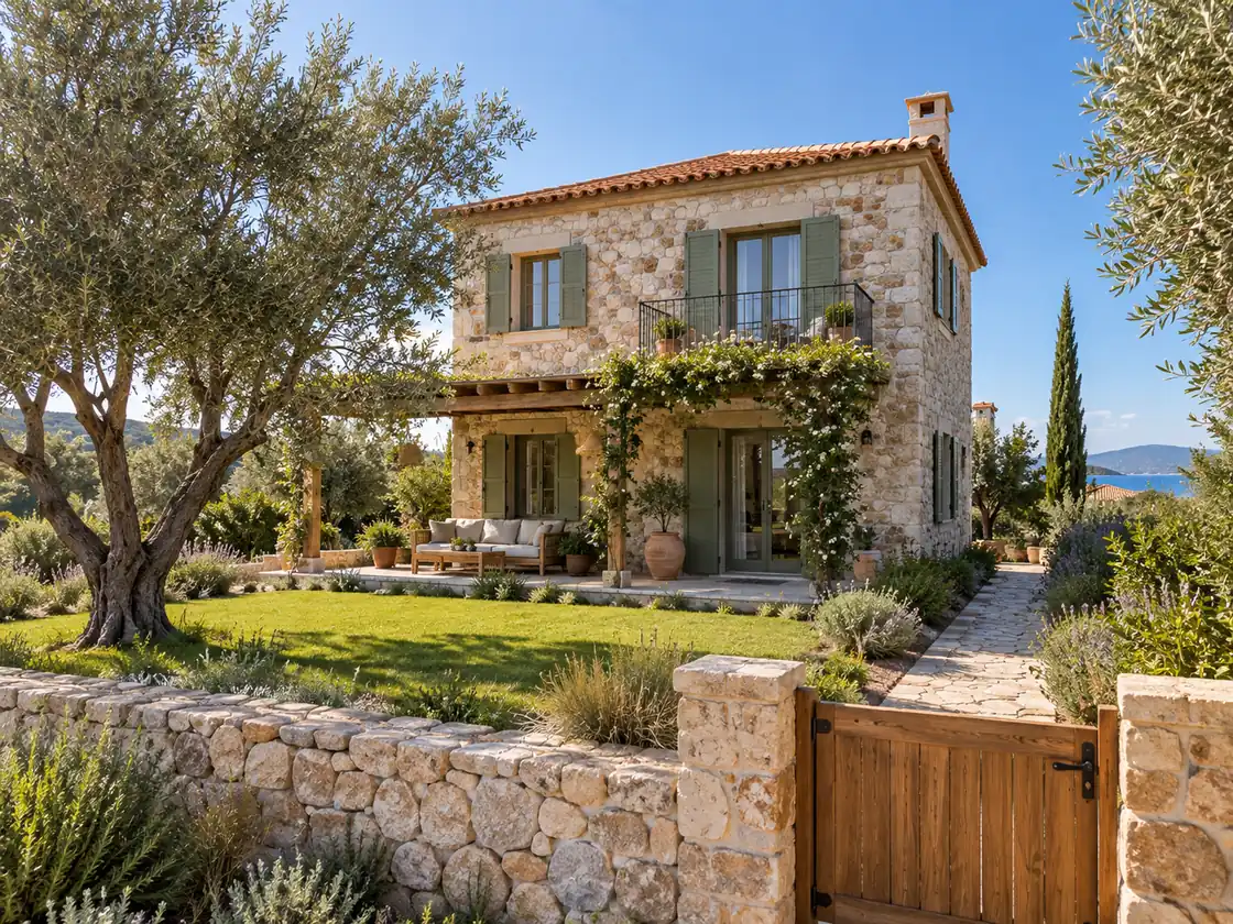Urla’da zeytinlikler içinde havuzlu taş villa